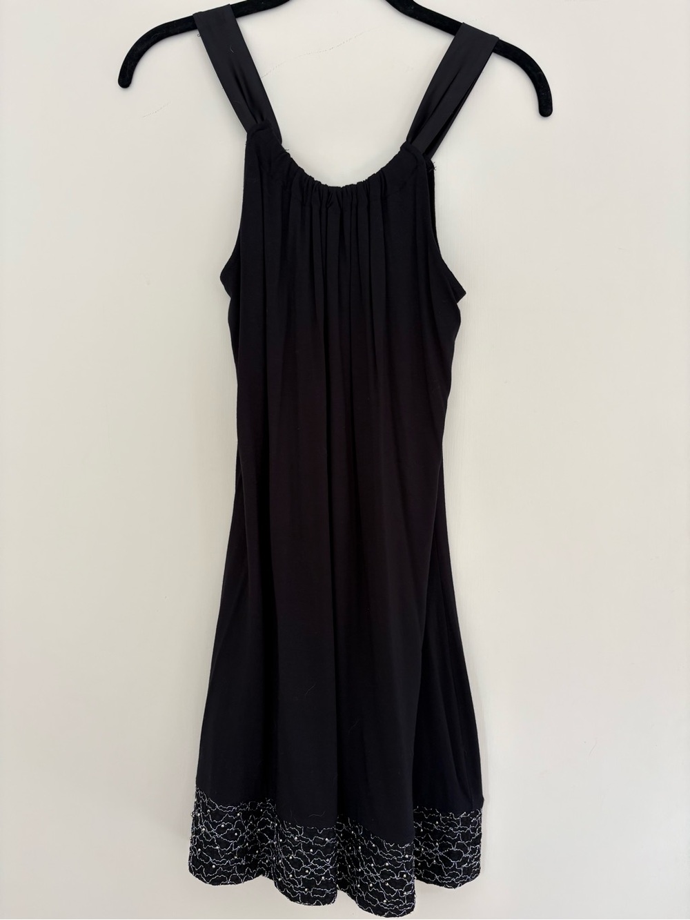 Express Black Sleeveless Cotton Dress with Embroidered Hem